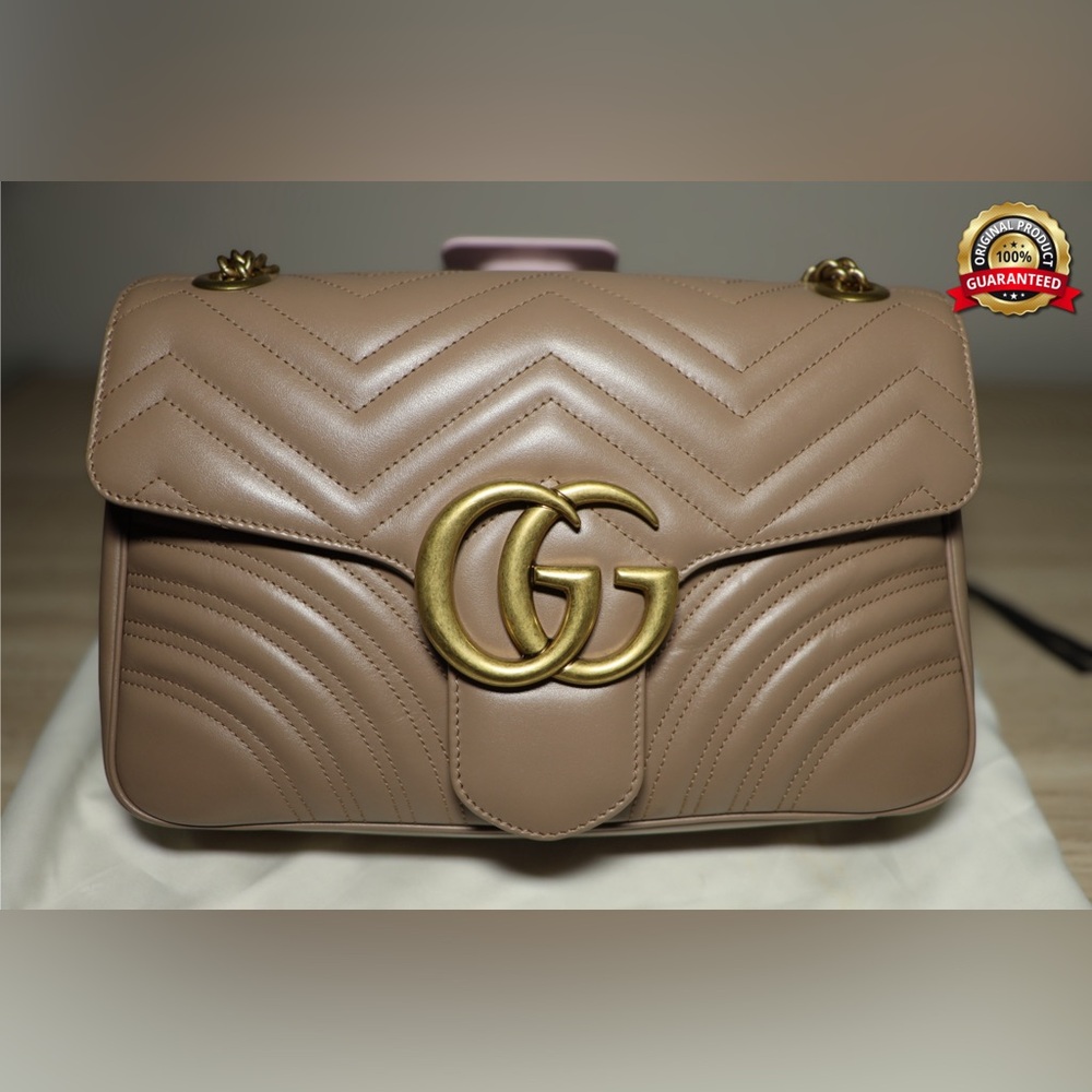 Gucci GG Marmont Medium Shoulder Bag in Porcelain Rose with Gold Hardware